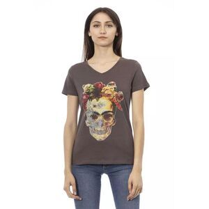 Trussardi Action Graphic Print V-Neck Casual T-Shirt Women Brown Tops